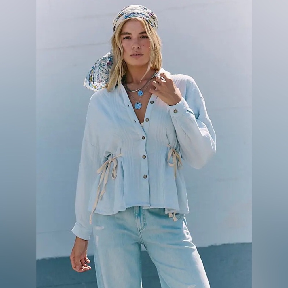 Like New Free People Ansley Shirt Powder Baby Blue Small